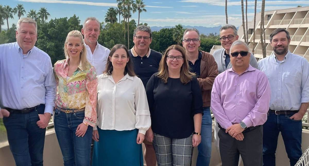Marine Sanouiller, fourth from left, with fellow members of the Envu executive leadership team.