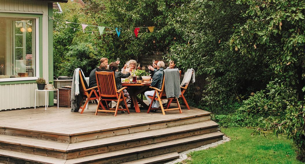 group sitting on patio