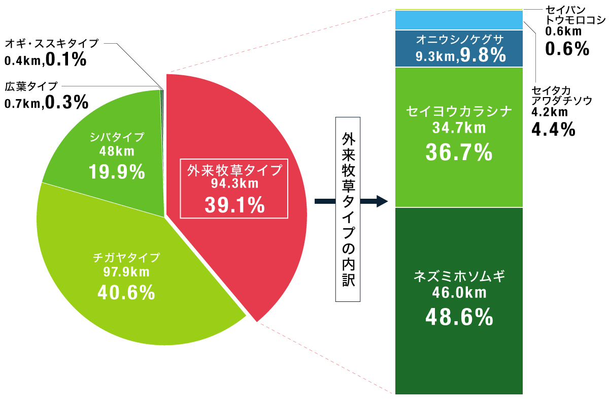 渡良瀬川管内の堤防植生タイプの現状