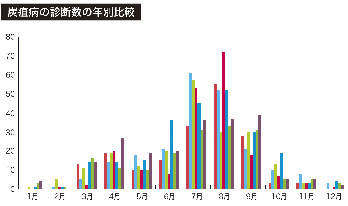 炭疽病の診断数の年別比較