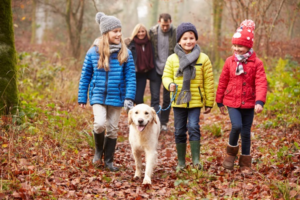 family walk with dog