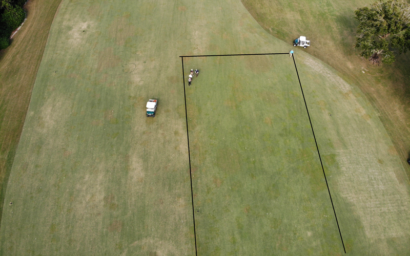 labeled golf course treated on right, untreated on left