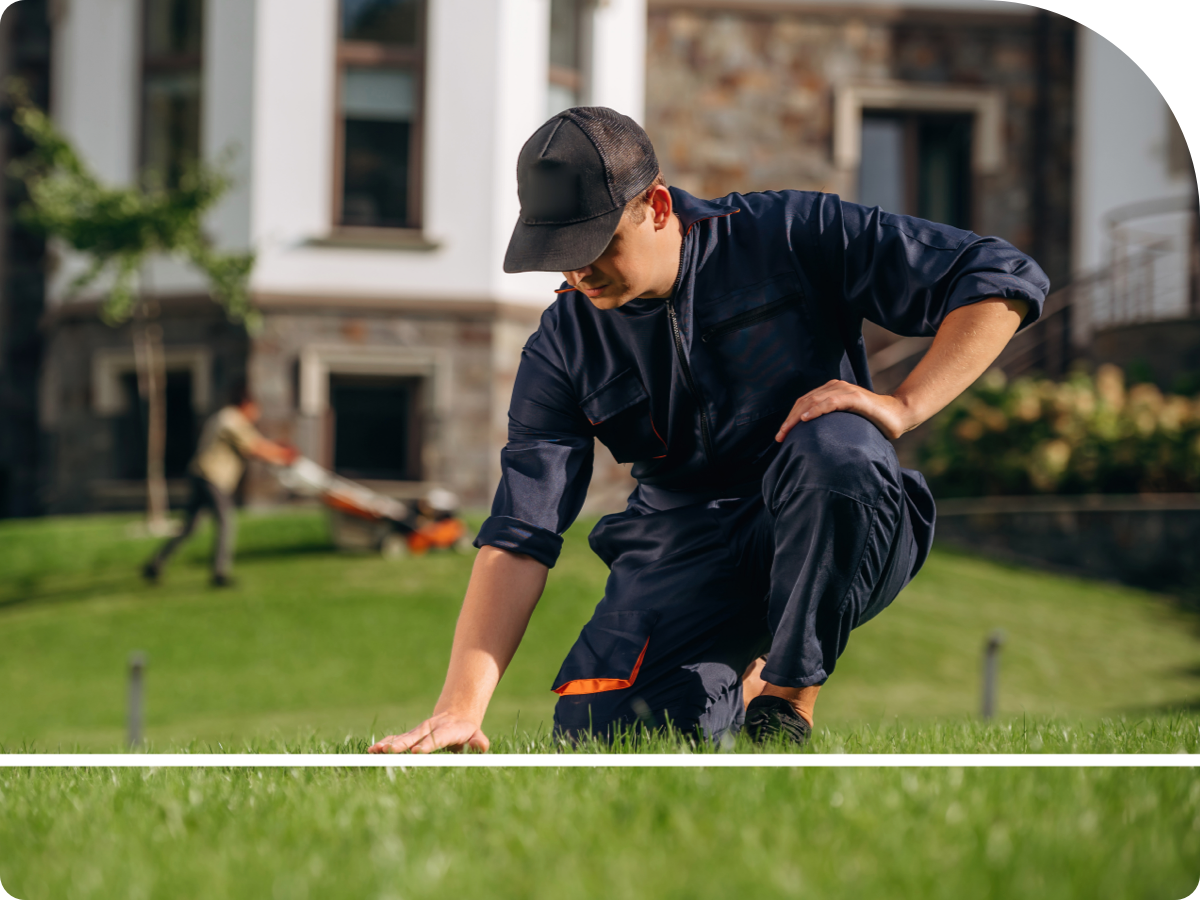 kneeling down to touch grass