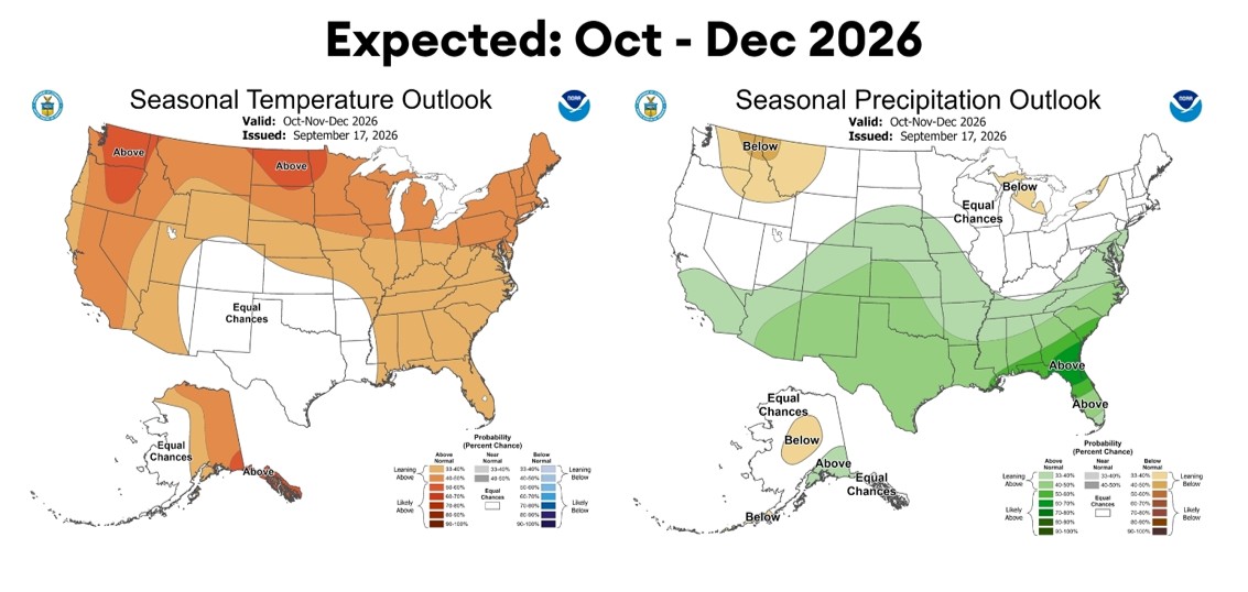 climate expectation map october to december 2026