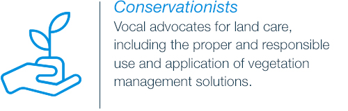 Vocal advocates for land care, including the proper and responsible use and application of vegetation management solutions.