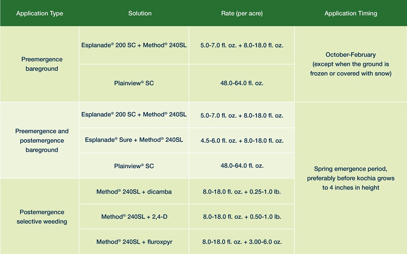 kochia application chart